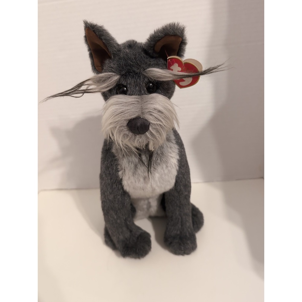 Ty Realistic Max the Schnauzer Dog 11" Gray‎ Plush Toy Stuffed Animal with Tag